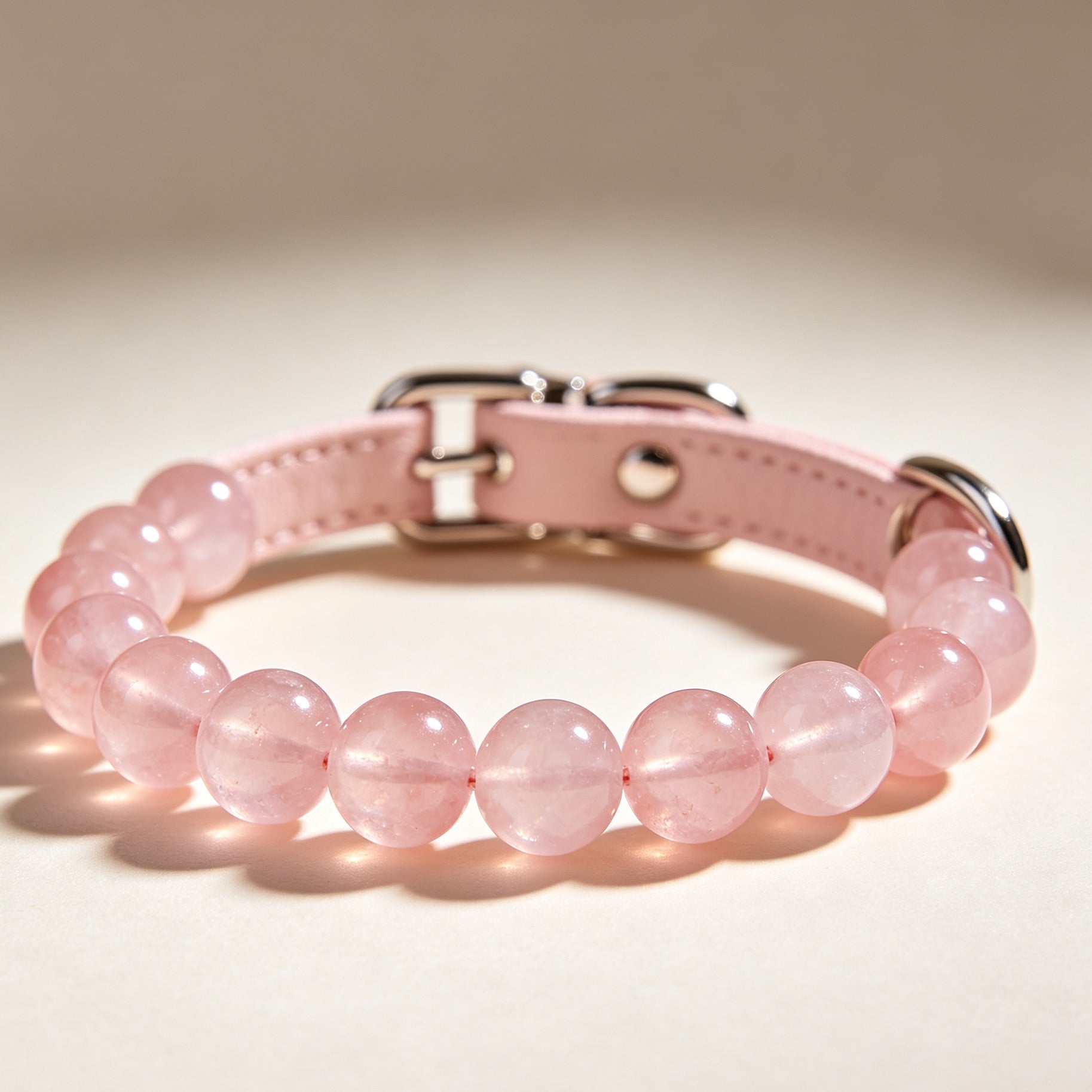 Sweet Rose Quartz Dog Collar Fashion Lovely Pet Decoration